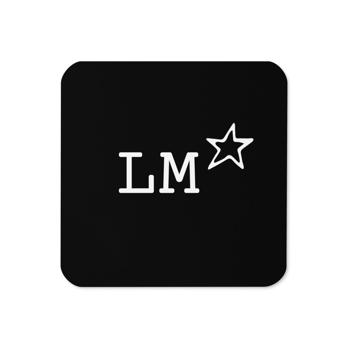 LM logo cork-back coaster